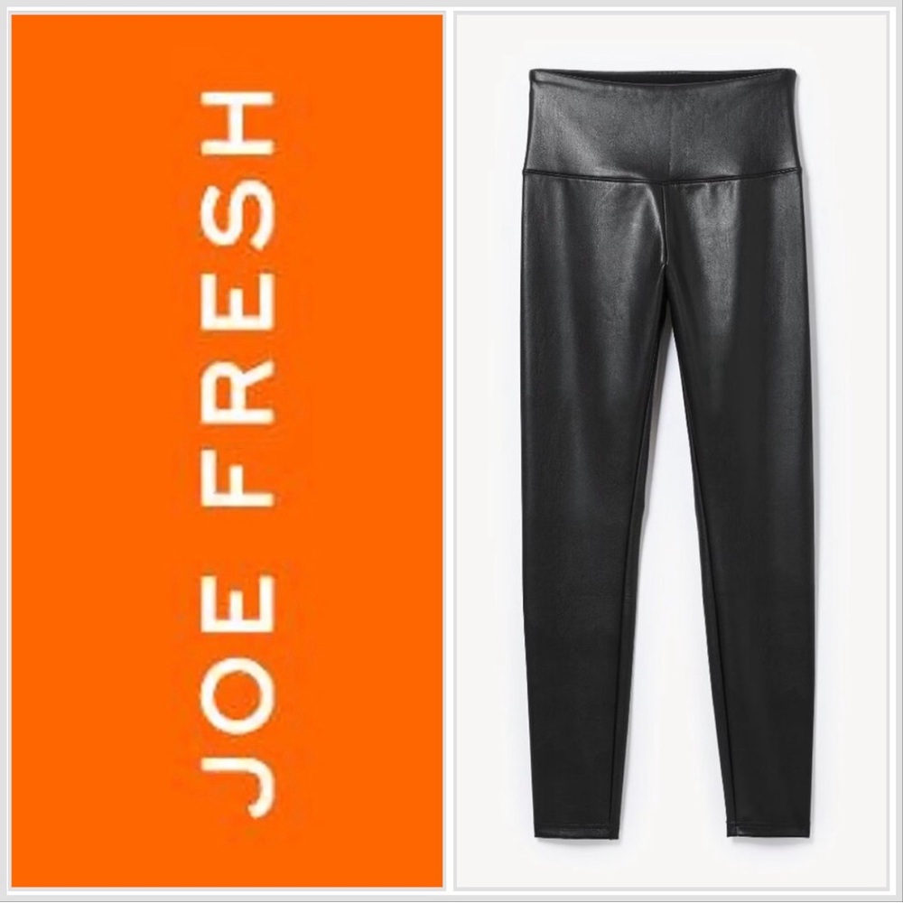 3/$30 JOE FRESH black faux vegan leather stretch buttery soft leggings - Large
